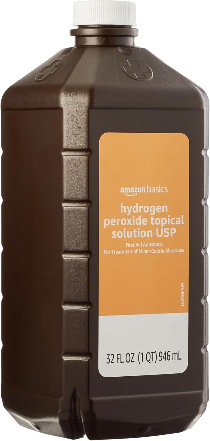 Amazon Basics Hydrogen Peroxide Topical Solution USP, Unflavored, 32 Fl Oz, Pack of 6