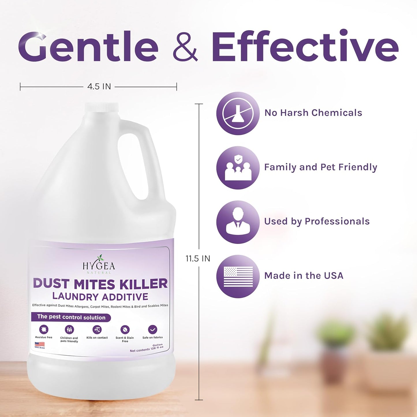 Hygea Natural Dust Mite Laundry Additive - Eliminates Dust, Carpet, Rodent, Bird & Scabies Mites - Pet & Child-Friendly, Eco-Friendly for Bedding, Clothing, Linens - 128oz