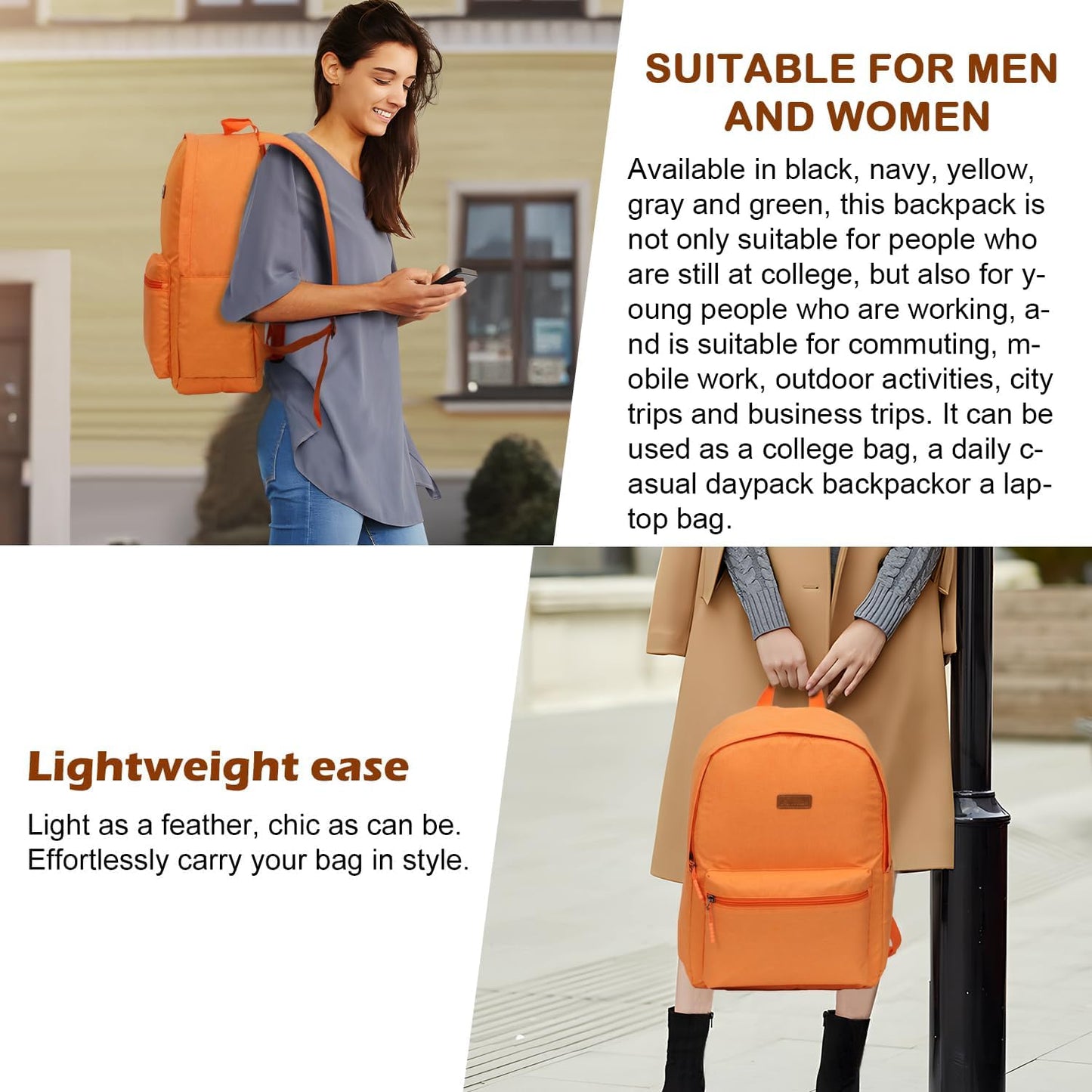 ABS+PC Carry on Luggage set with backpack 3 Pcs suitcace with Spinner wheels TSA Lock 20-In hardshell Lightweight Luggage set (Orange)