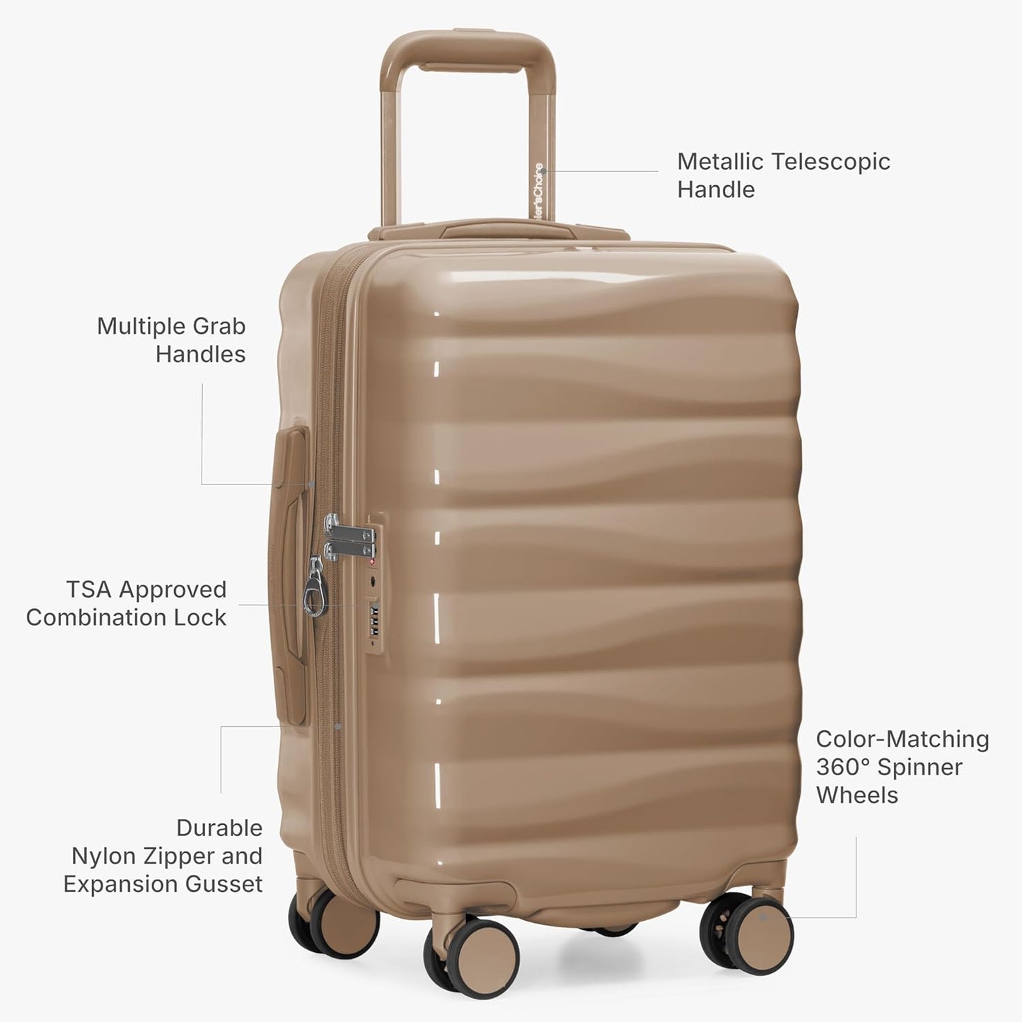 Traveler's Choice Edinburgh II Hardside Spinner Luggage with TSA Lock, Sand, 29" Large