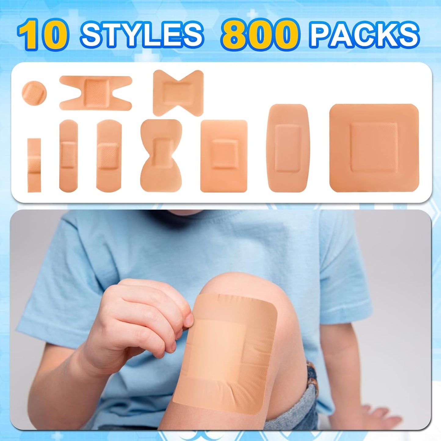 Bandages Variety Pack - 800 Pcs Assorted Bandages Bulk, Large Adhesive Fingertip Bandage, Waterproof Bandage Breathable for First Aid and Protect Wounds (10 Styles)