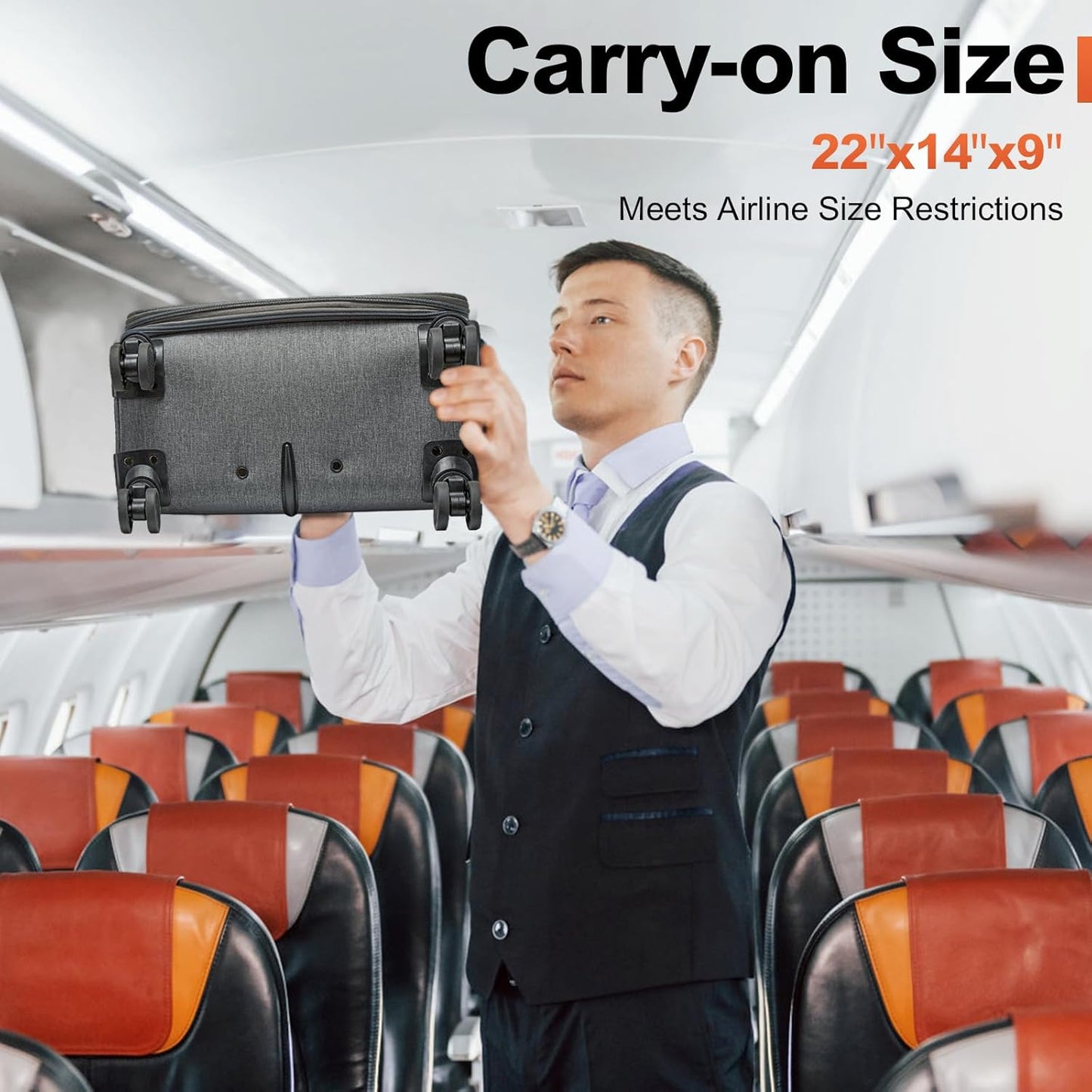 Kono 20 Inch Softside Carry On Luggage Airline Approved 20 Inch Spinner Wheels Lightweight Waterproof Suitcase with TSA Lock for Business Travel (Small, Grey)