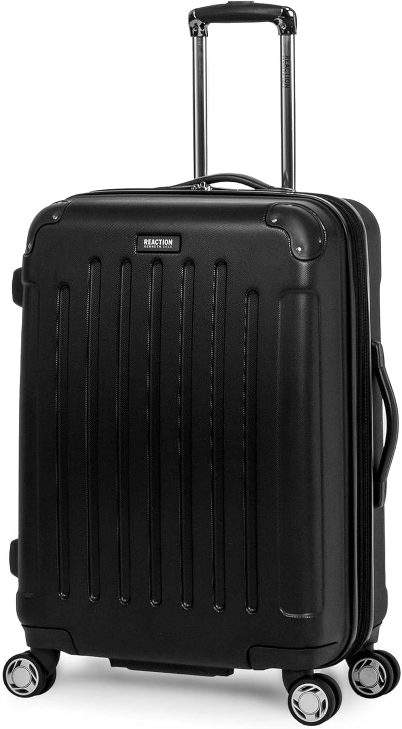 Kenneth Cole REACTION Renegade Luggage Expandable 8-Wheel Spinner Lightweight Hardside Suitcase, Black, 24-Inch Checked