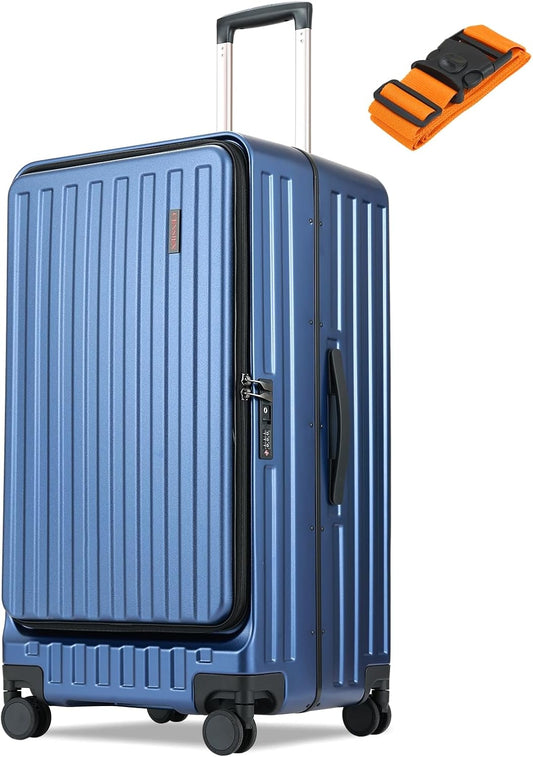 Checked Luggage, Large Suitcase 29 Inch Trunk Luggage with Spinner Wheels, Lightweight ABS+PC Hard Shell with Aluminum Frame, Top Opening, TSA Lock (Blue, 1PC)