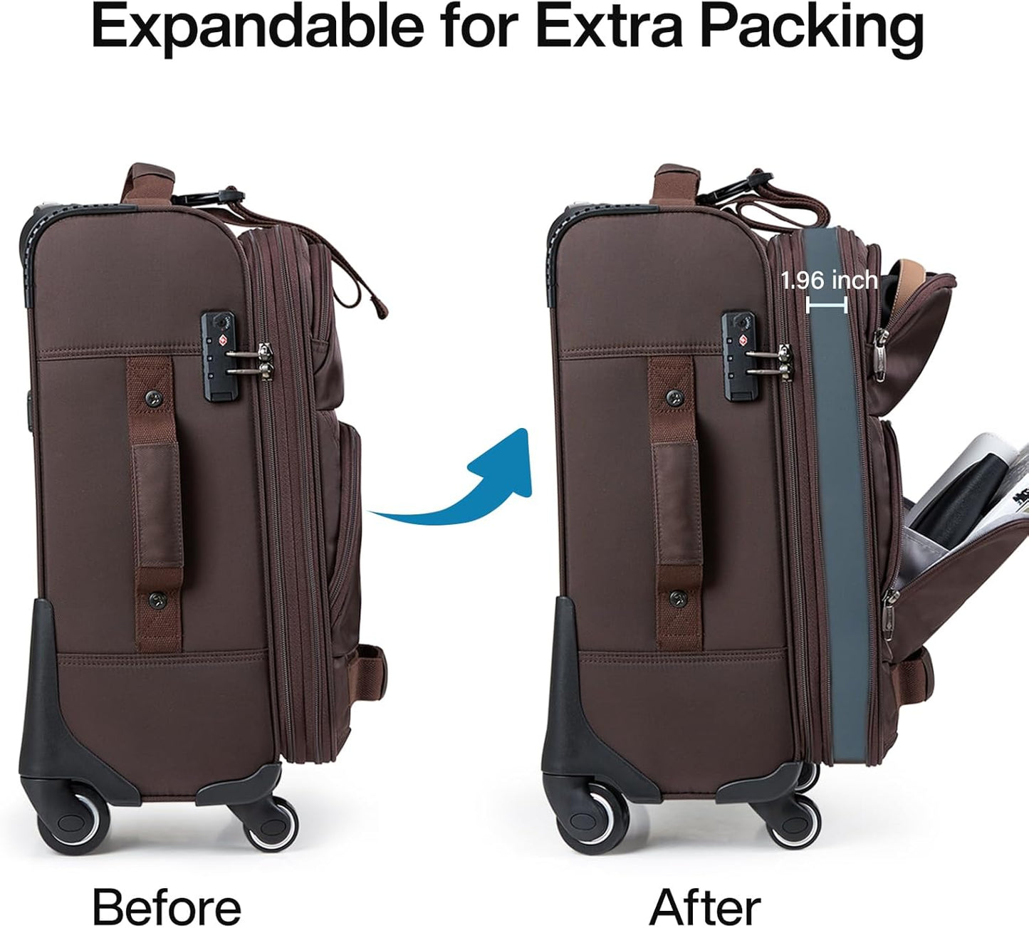 Hanke 20 Inch Softside Expandable Carry On Luggage with Spinner Wheels, Rolling Suitcase Travel Luggage with TSA Approved Luggage,Coffee