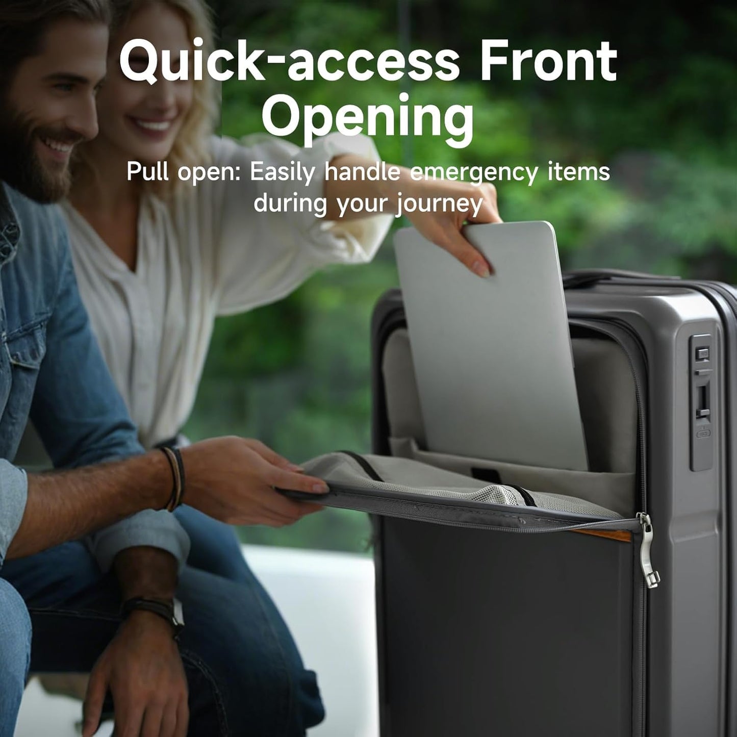 ROAMING Expandable 24-Inch Checked Luggage with Mute Brake Wheels Airline Approved Hard Shell Suitcases with Front Pocket Top Opening Luggage with TSA Lock for Short Business Travel, Palm Grey