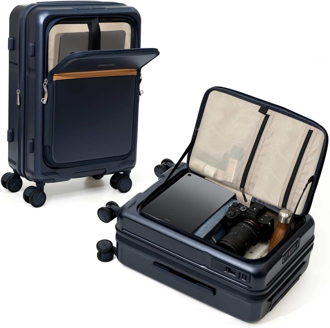 ROAMING Expandable 20 Inch Carry On Luggage with Mute Brake Wheels Airline Approved Hard Shell Suitcases with Front Pocket Top Opening Luggage with TSA Lock for Short Business Travel, Glaze blue