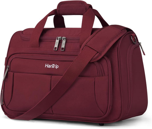 Carry on Duffel Bag Foldable Duffle Bags for Travel, Under Seat Personal Item Bags for Airplanes, Weekender Overnight Mens Travel Tote Bag for Women Small Softside Carry on Luggage (Burgundy)