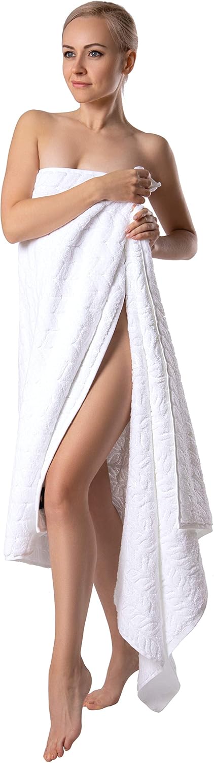 BAGNO MILANO Turkish Bath Towels, Soft Plush Jacquard Luxury Bath Towels, Quick Dry Towel Set (White, 2 pcs Bath Towel Set)