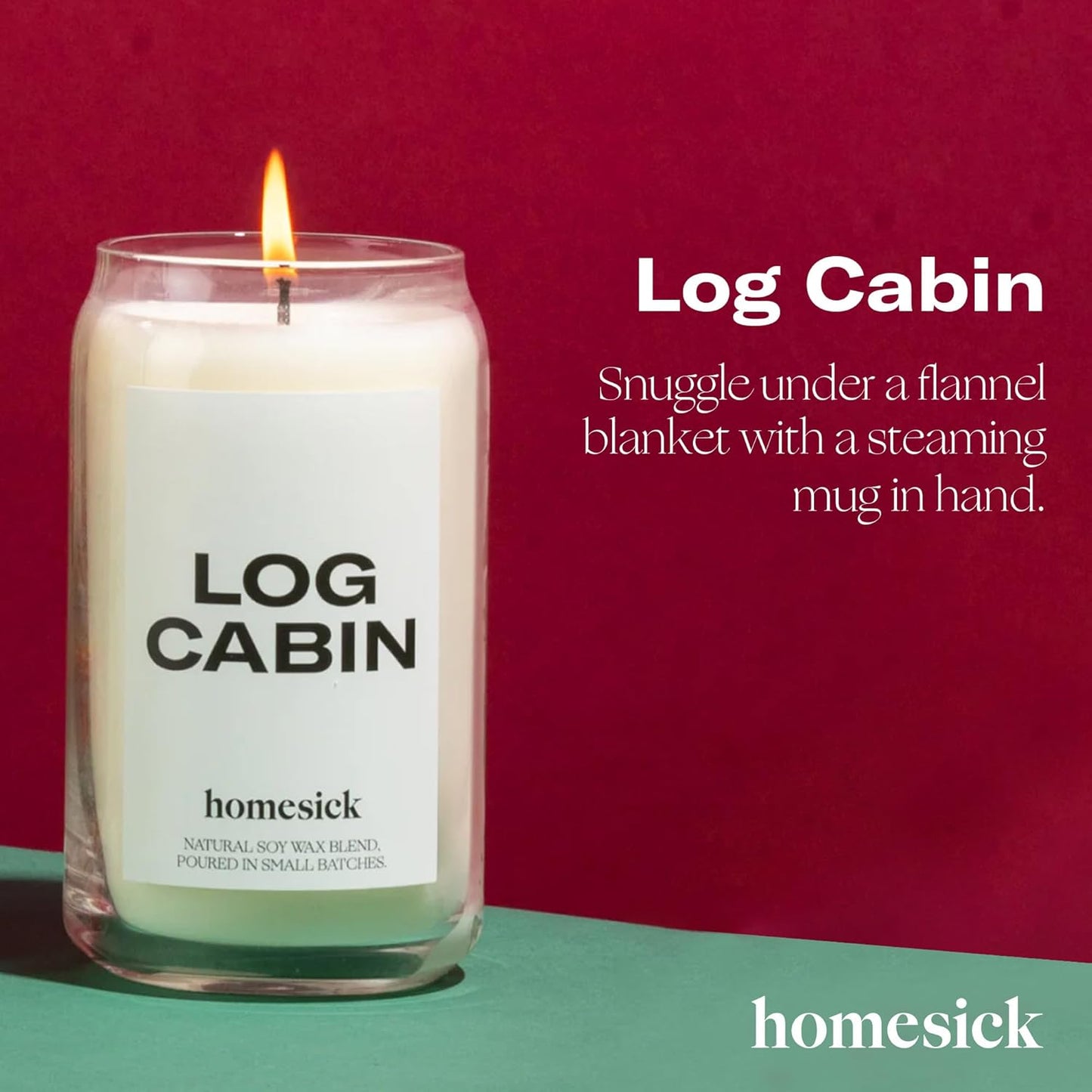Homesick Scented Candles for Home (Log Cabin) - 13.75 oz Long-Lasting Natural Soy Wax Blend Jar Candle Gifts for Women & Men, 60-80 Hours Burn Time - Notes of Blue Spruce, Chimney Smoke & Amber