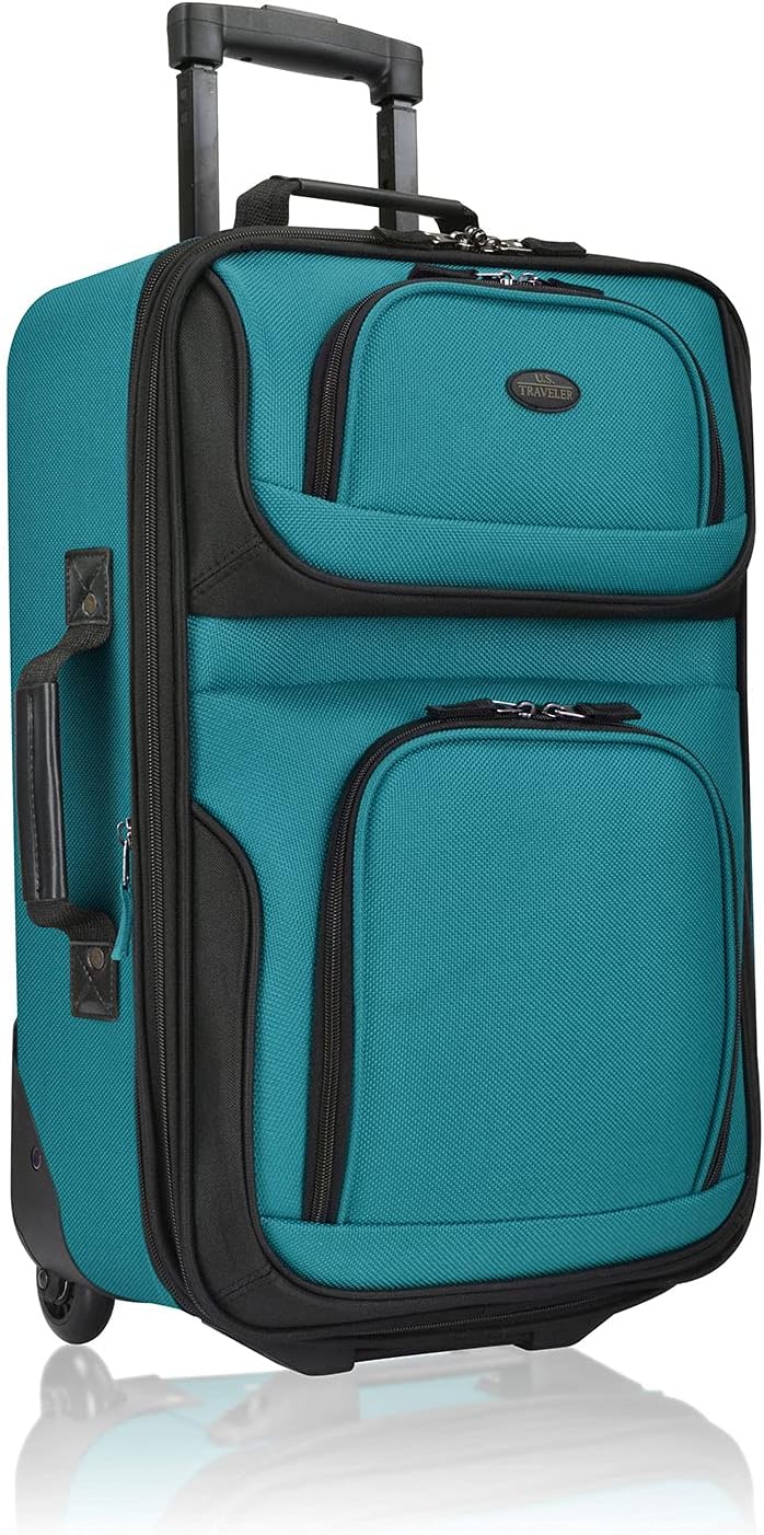 U.S. Traveler Lightweight Rolling 21" Carry On Luggage Softside Suitcase, Teal, 2-Wheel Single