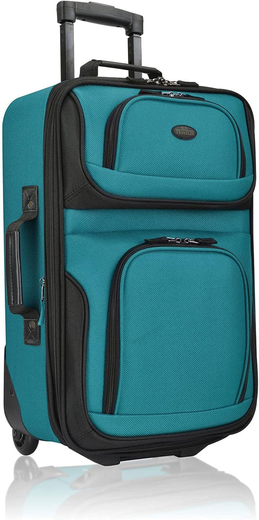 U.S. Traveler Lightweight Rolling 21" Carry On Luggage Softside Suitcase, Teal, 2-Wheel Single