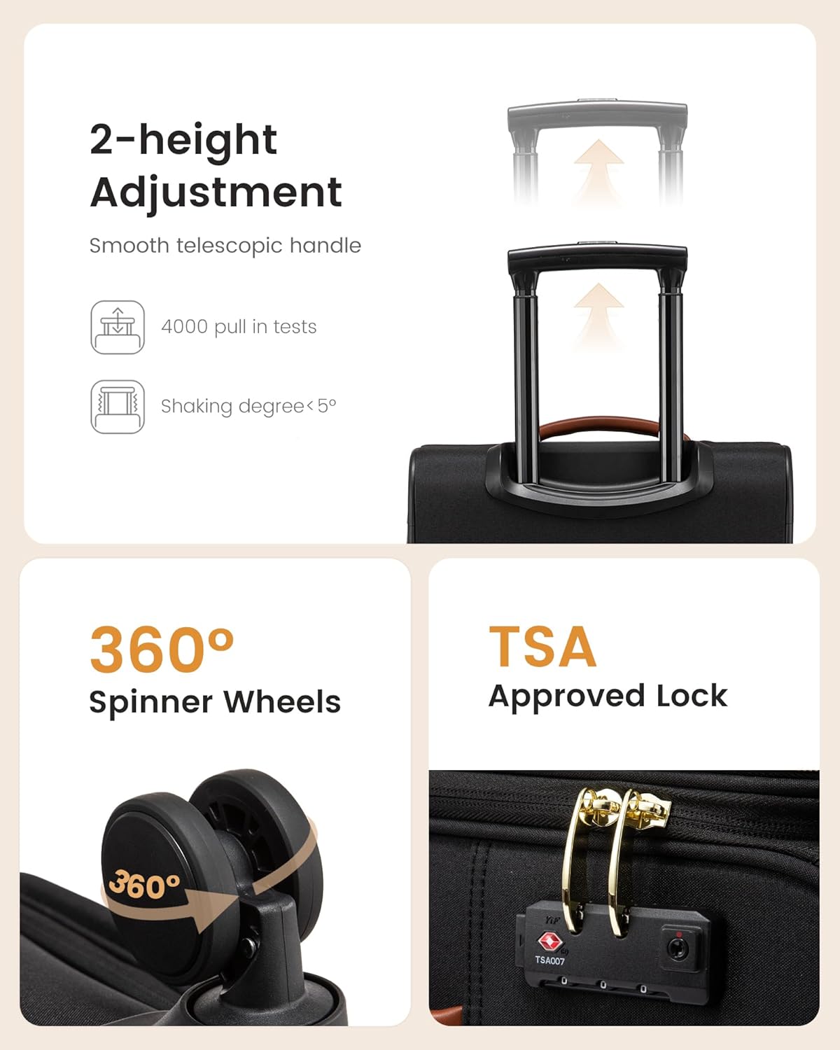 LOVEVOOK Carry on Luggage 22x14x9 Airline Approved, 22 Inch Large Rolling Suitcase with Garment Bag, Spinner Wheels & TSA Lock, 49L Softside Lightweight Underseat Carry-on Luggage for Men Women Travel