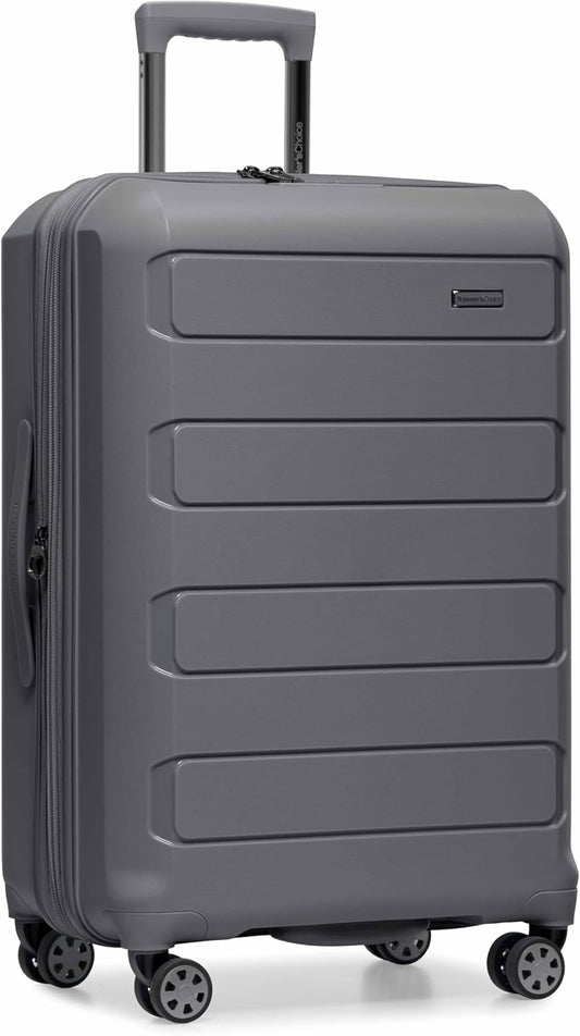 Traveler's Choice Pagosa Indestructible Hardshell Expandable Spinner Luggage, Gray, 26-Inch Medium