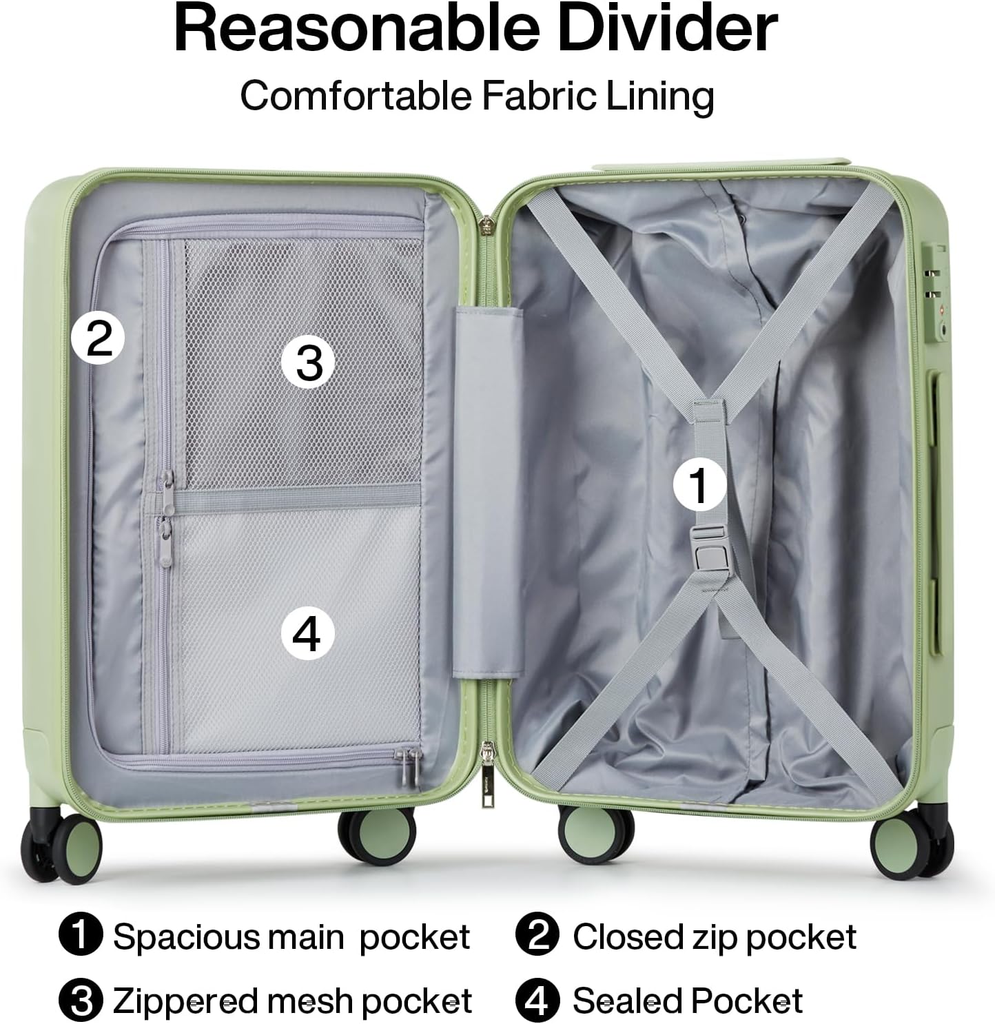 Hanke 3 Piece Luggage Sets with Spinner Wheels, Carry On Luggage Lightweight PC Hard Shell Suitcases TSA Luggage Rolling Checked Bag 20/24/28 Inch (Bamboo Green)