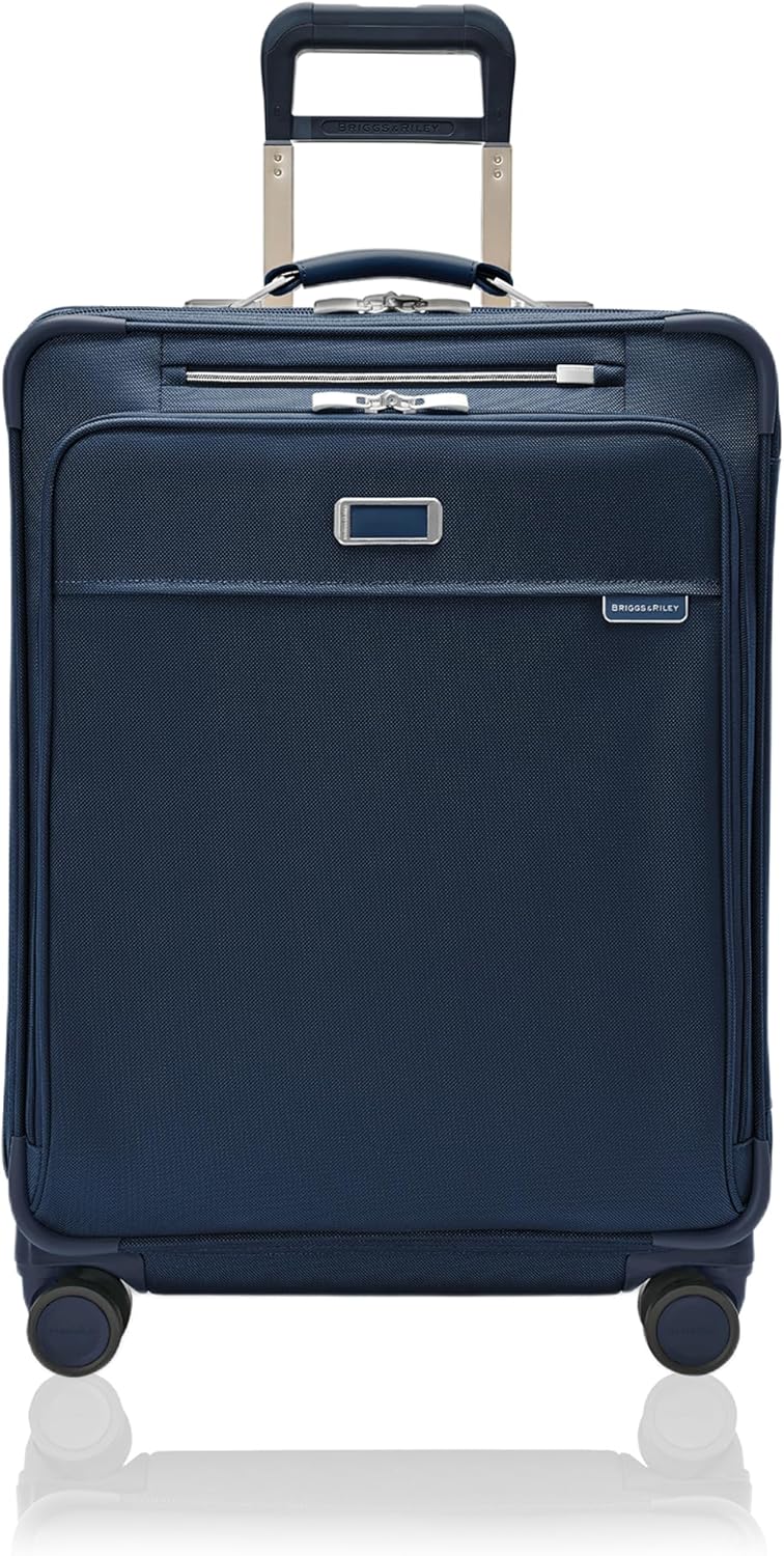 Briggs & Riley 26" Medium Expandable Spinner - Checked Luggage for Travel, Suitcases with Wheels, Softside Rolling Bag for Men & Women, Self-Repairing Zipper - Baseline Collection, Navy
