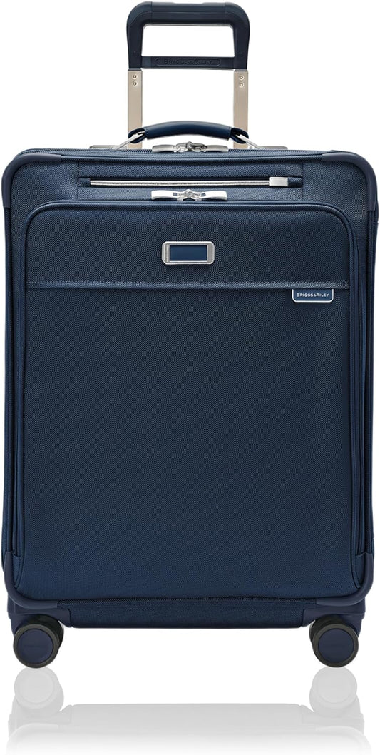 Briggs & Riley 26" Medium Expandable Spinner - Checked Luggage for Travel, Suitcases with Wheels, Softside Rolling Bag for Men & Women, Self-Repairing Zipper - Baseline Collection, Navy