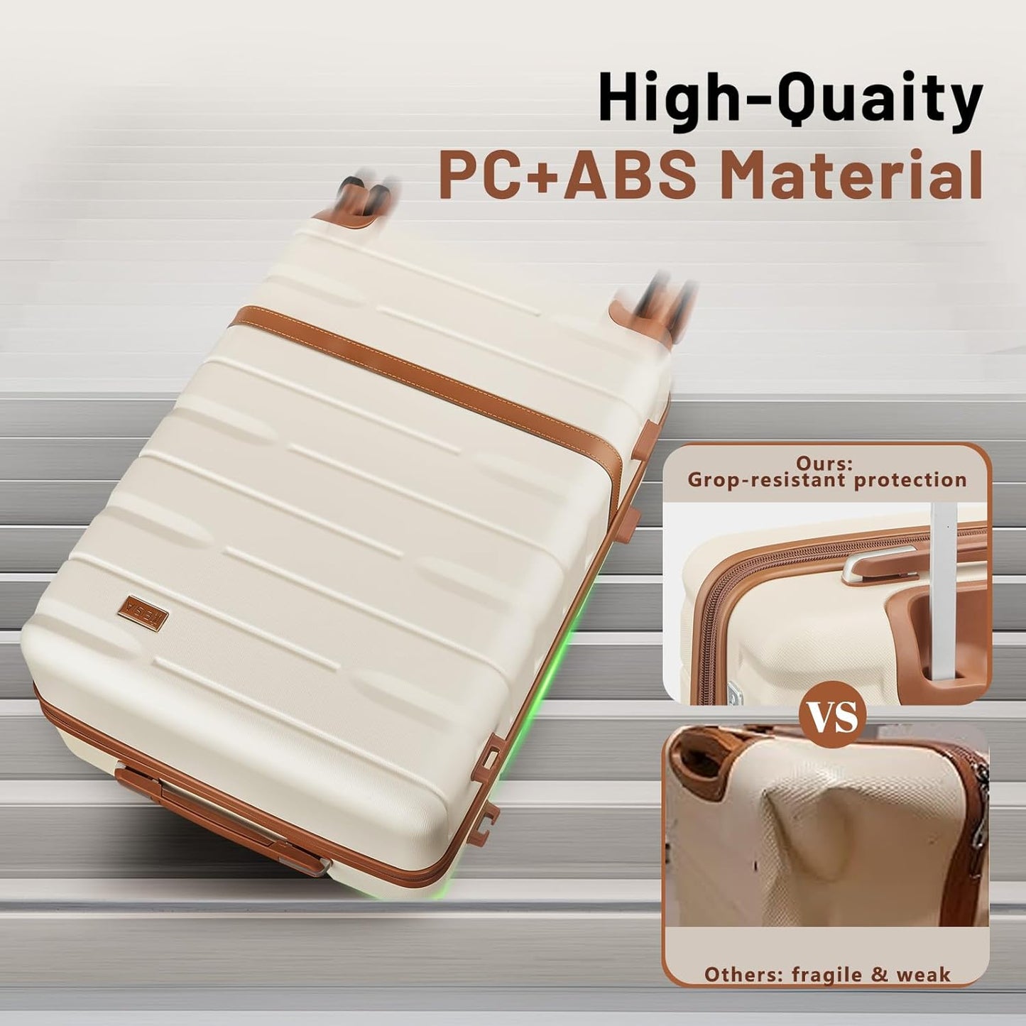 Luggage Sets, Suitcase with Spinner Wheels, PC+ABS Hardshell Travel Luggage Set with TSA Locks,Lightweight Rolling Luggage，Carry on suitcase with YKK Zippers(Beige, 6 piece set(14/20/24/28/DB/TB))