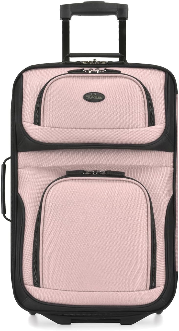 U.S. Traveler Lightweight Rolling 20" Carry On Luggage Softside Suitcase, Pink, 2-Wheel Single