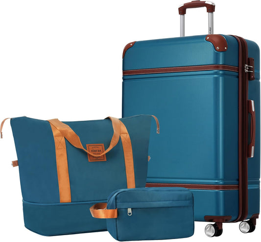 Merax Suitcase Set 24 inches Expandable Luggage with TSA Lock Spinner Wheels Hardshell Lightweight Vintage Luggage with Travel Bag,Blue