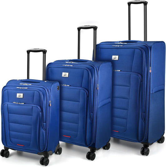 Verdi Luggage Set 3-Piece Suitcase with Spinner Wheel Softside Expandable, Carry On Luggage with USB Port (Navy, 3-Piece set(20/24/28))
