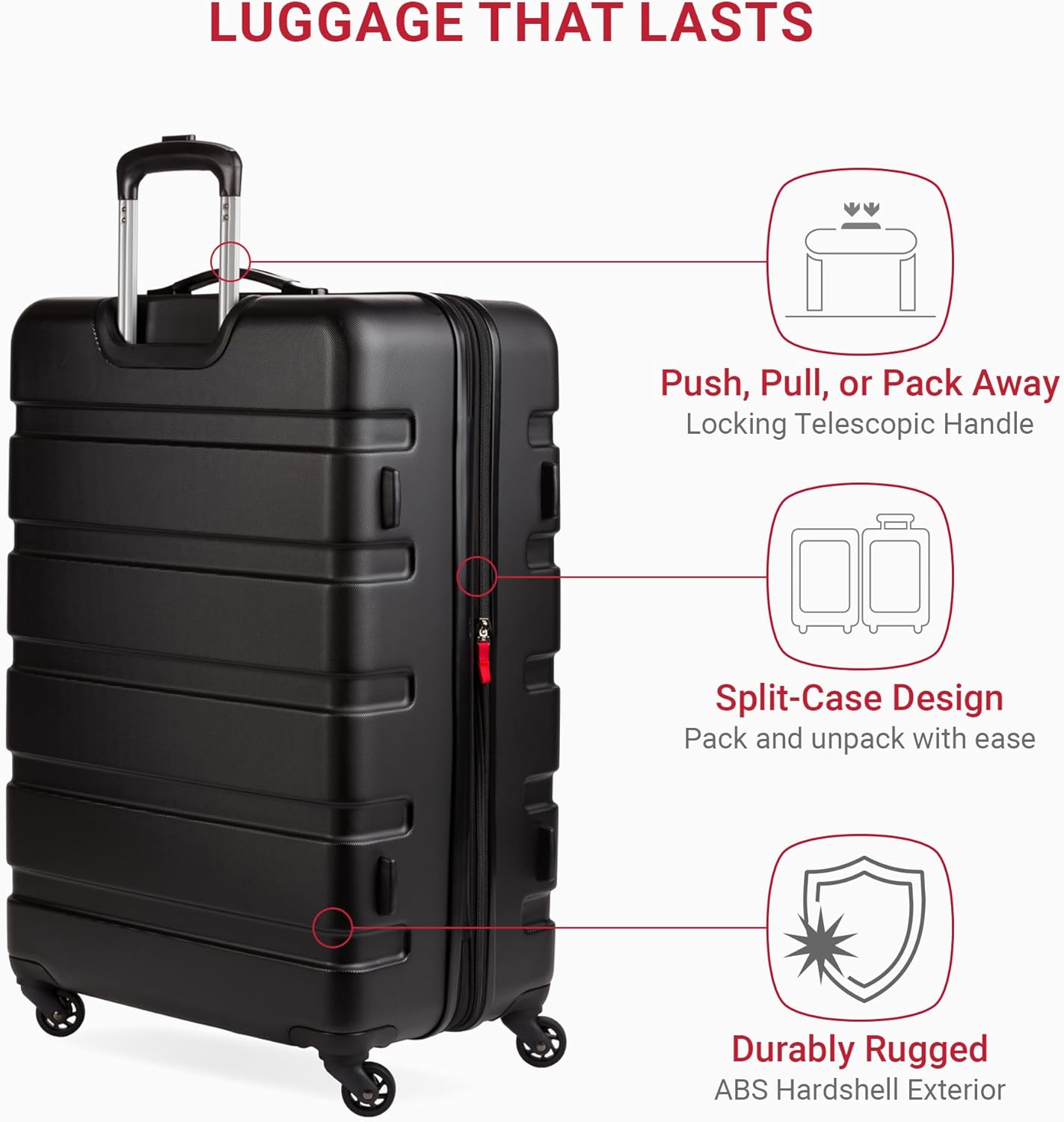 SwissGear 7366 Signature Hardside Expandable Luggage with Spinner Wheels, TSA Lock, Black, Checked-Large 27-Inch