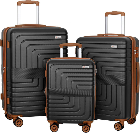 Romswi 3-Piece Luggage Set 21/25/30 Inch, Expandable PC+ABS Hardshell Suitcases, Durable Lightweight Suitcase Set with TSA Lock & Dual Spinner Wheels, Black