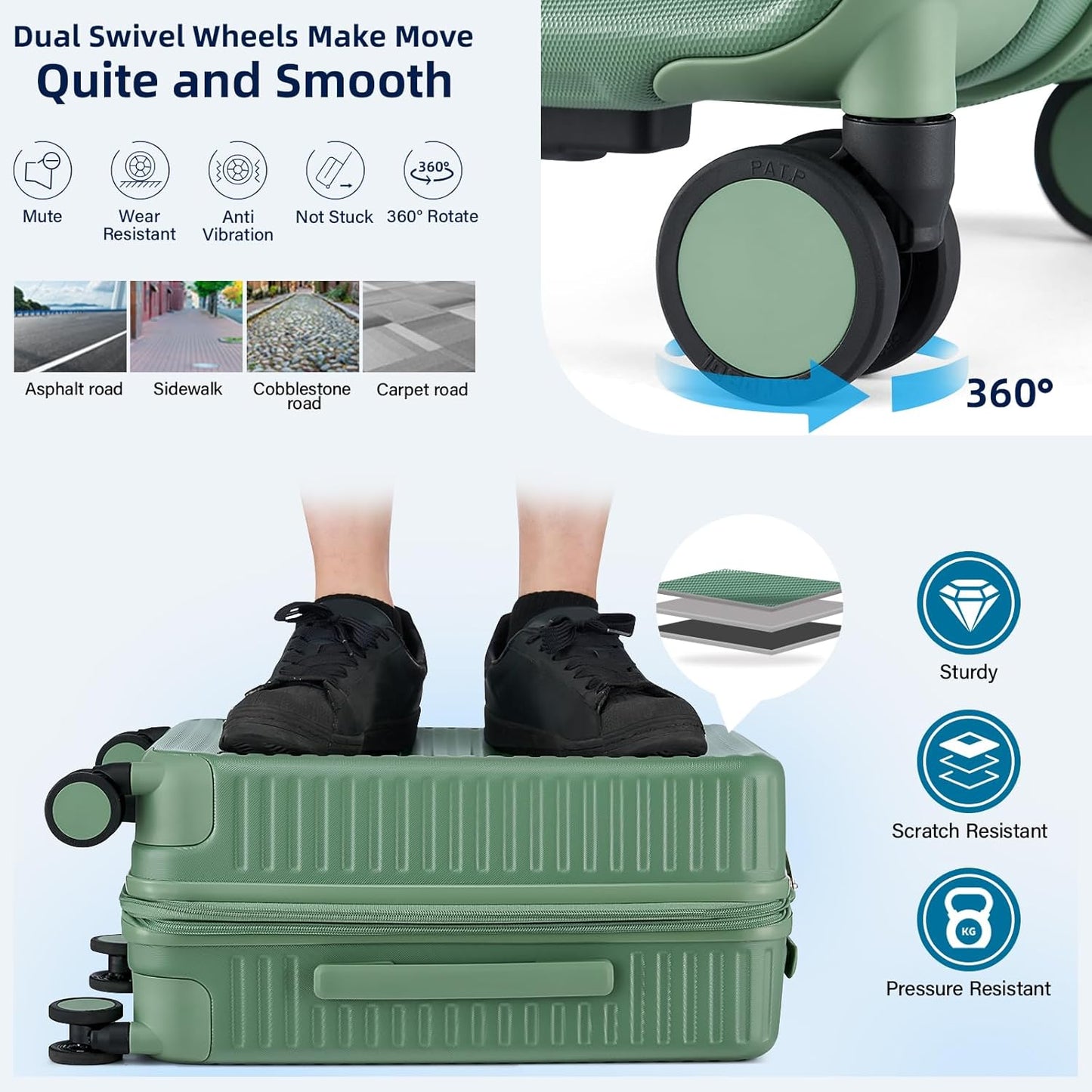 Hard Shell Suitcases Expandable Travel Luggage Sets 2 Piece, Carry on and Check in Luggage Lightweight Suitcase Set 2 Piece with Wheels Cup Holder Charger Built in (Forest Green, 20/28)