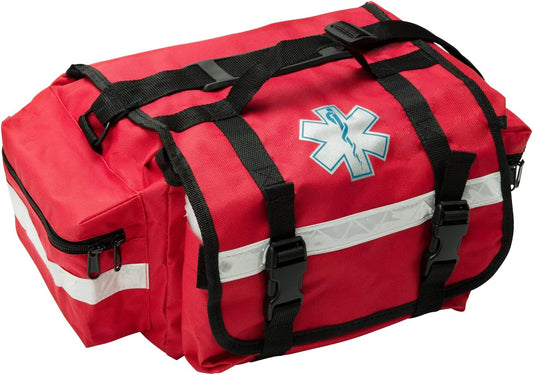 NOVAMEDIC Professional Red First Responder Bag – 17” x 9” x 7” | Empty EMT Trauma Kit Carrier with Removable Dividers, Reflective Strips, Water-Resistant Base