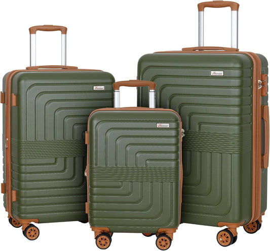 Romswi Luggage Sets 3 Piece Expandable PC+ABS Suitcases, Durable Hardshell Lightweight Suitcase Set with TSA Lock Dual Spinner Wheels, 20/24/28 Inch,Olive Green