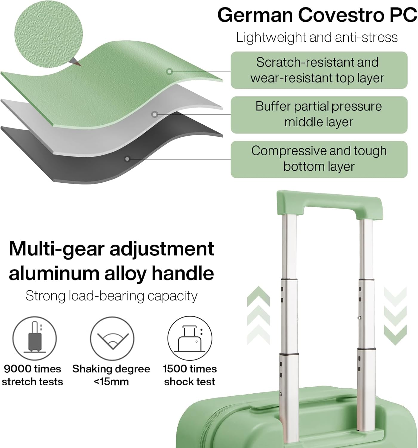 mixi Luggage Suitcase with Spinner Wheels, Hardside Rolling Suitcase PC with Cover & TSA Lock Lightweight Travel Case 24in Checked in, Avocado Green
