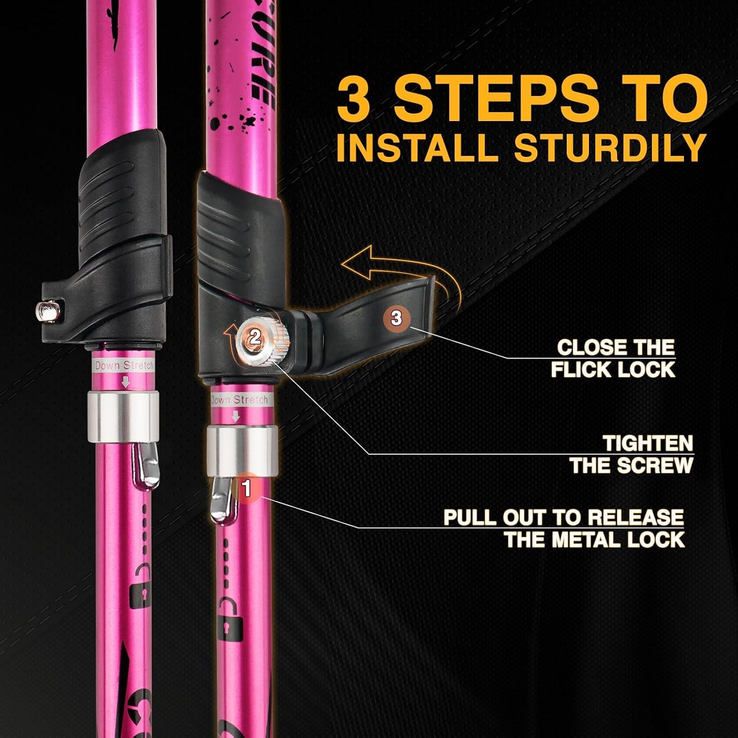 Covacure Hiking Poles Collapsible Trekking Poles - Aluminum Alloy 7075 Walking Sticks for Hiking with Telescopic & Foldable Tri-fold Design Hiking Gear for Women Men, Hiking, Camping, Climbing