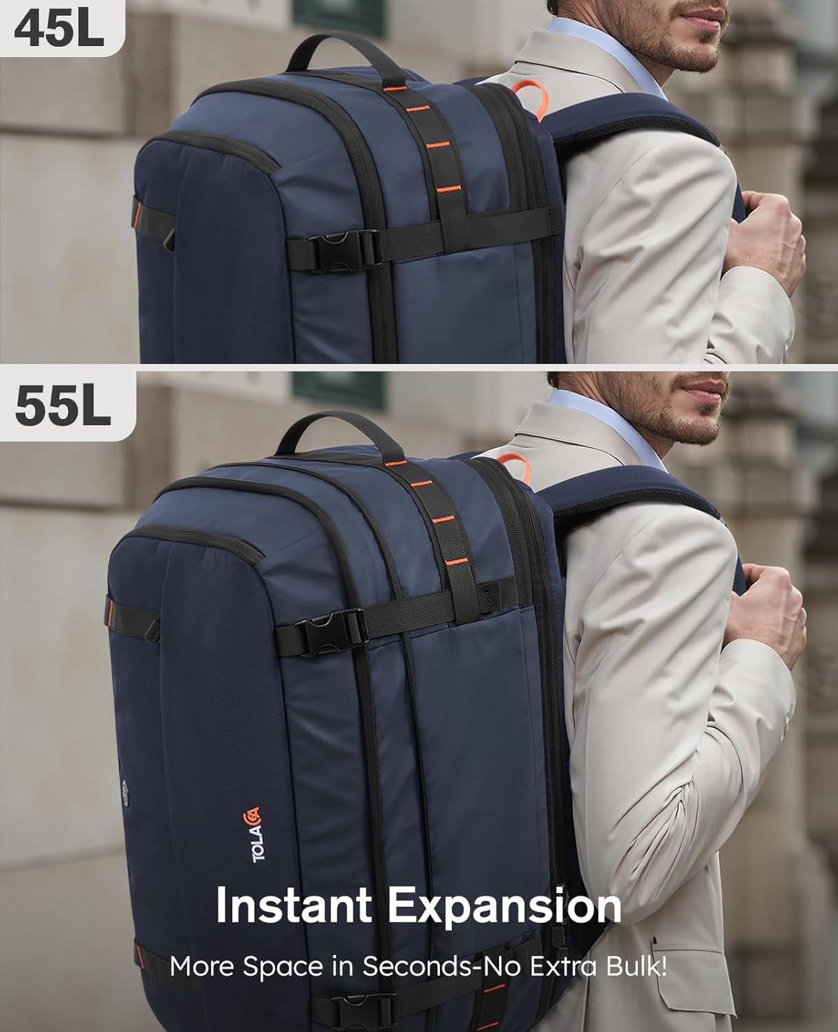 Tolaccea Large Convertible Garment Duffel Bag, Suit Carry On Backpack, TSA Flight Approved for Wrinkle-Free Travel with Dual Laptop Storage for 17.3" and 12.9" & Extra Toiletry Bag, 45-55L Expandable