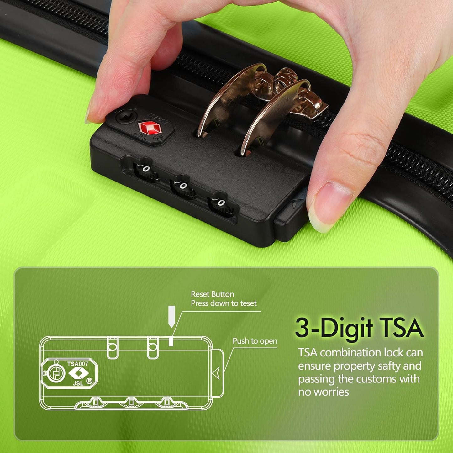 AnyZip Luggage PC ABS Hardside Lightweight Suitcase with 4 Universal Wheels TSA Lock Carry-On 20 Inch Apple Green