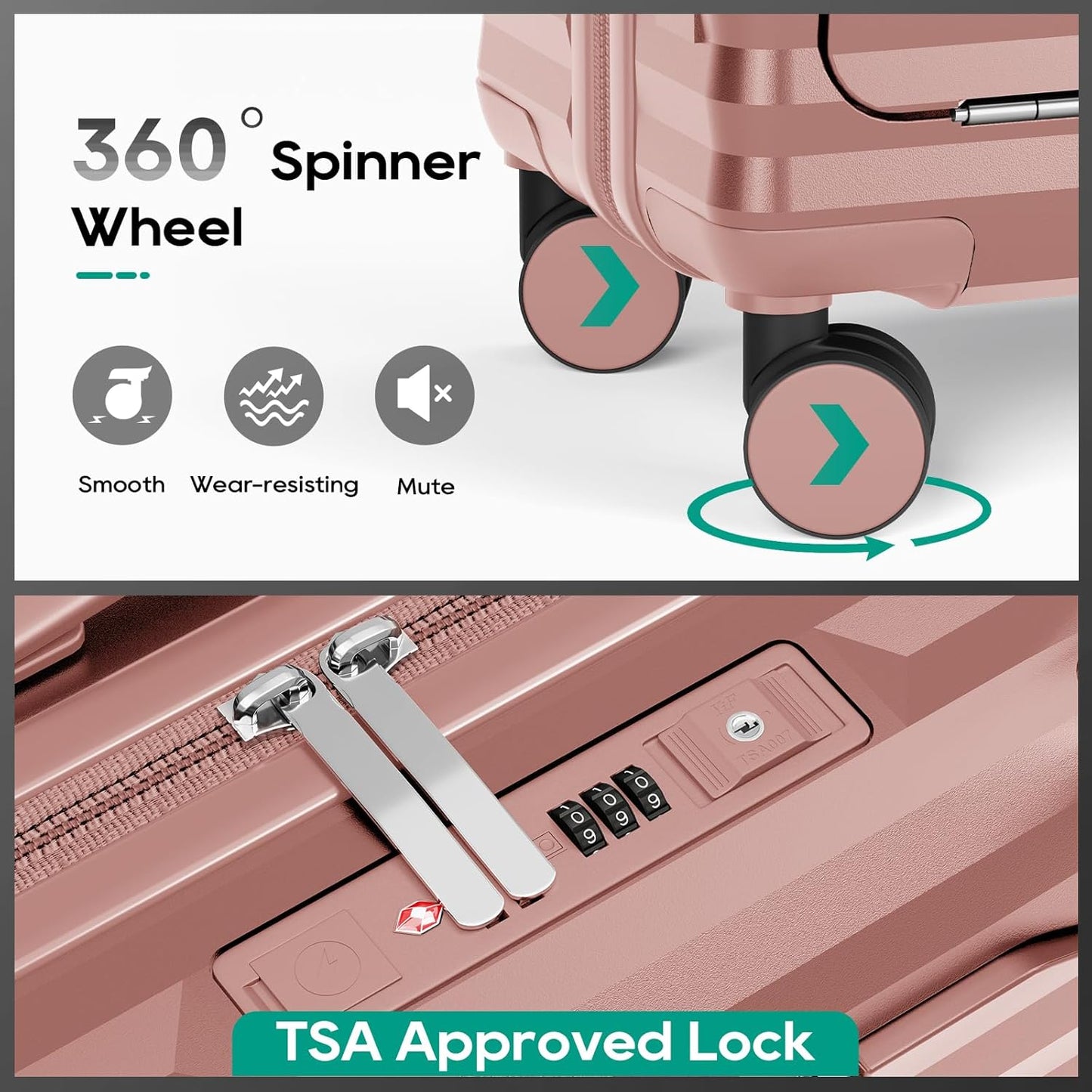 Joyway 20 Inch Carry on Luggage with Front Pocket, PC Hardshell Carry-on Suitcase with USB Port and Cup Holder, 21.5x14.2x9 Airline Approved, Luggage with Spinner Wheels and TSA Lock (Rosa Gold)