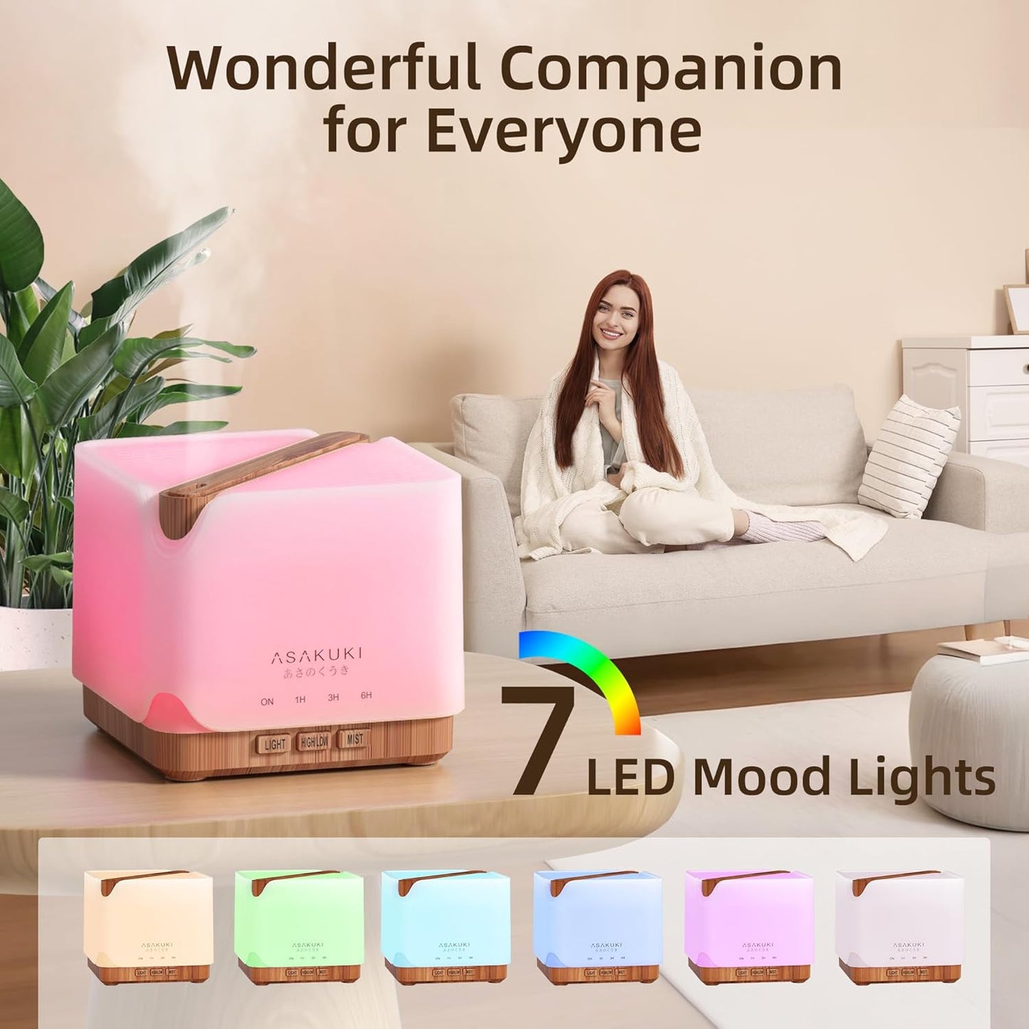 ASAKUKI 700 ml Premium Essential Oil Diffuser, 5 in 1 Ultrasonic Aromatherapy Fragrant Oil Vaporizer Humidifier, Timer and Auto-Off Safety Switch, 7 LED Light Colors
