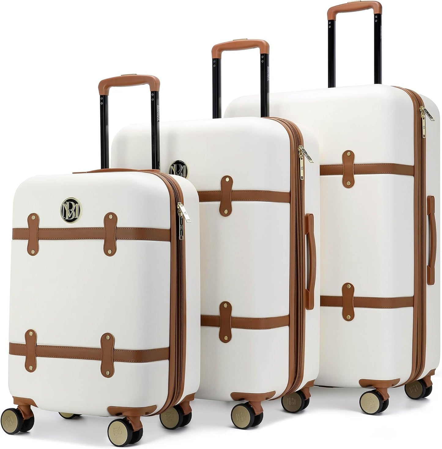 Badgley Mischka Grace 3 Piece Polycarbonate-ABS Expandable Retro Luggage Set (White)