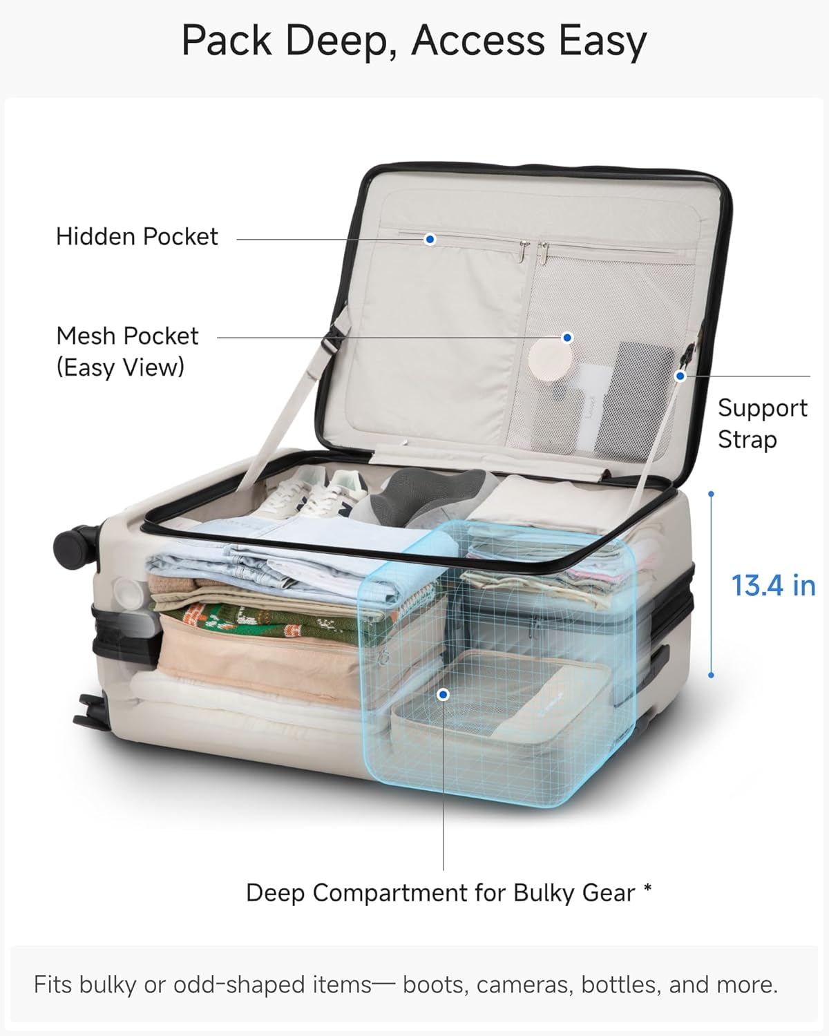 LUGGEX Checked Suitcase Top Opening, FLT Expandable Polycarbonate Hard Shell Suitcase with Wheels (FX-Lite, Beige, 28 Inch, 105L-115L)