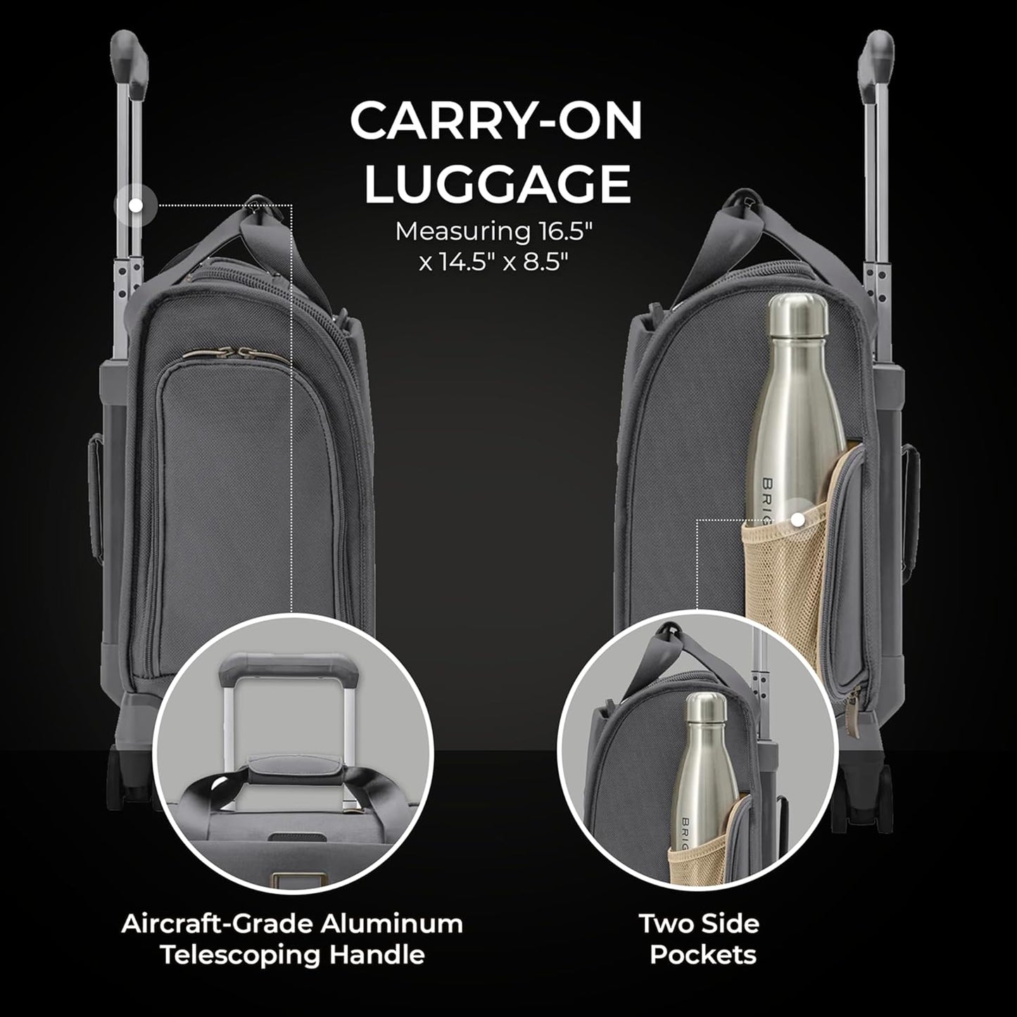 Briggs & Riley Cabin Spinner - Carry On Luggage for Travel, Suitcases with Wheels, Softside Rolling Bag for Men & Women, Fits Under Plane Seat, Interlocking Handle - Baseline Collection, Steel Gray