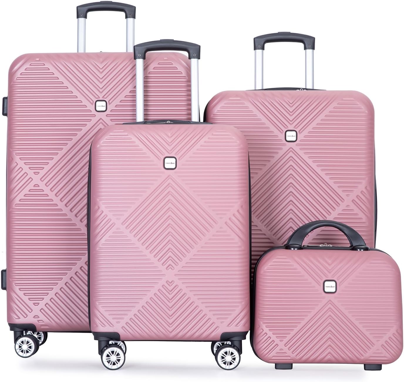 Luggage 4 Piece Set, Hardshell ABS Suitcase Set with Double Spinner Wheels, Lightweight Suitcase, Carry On and Checked Travel Luggage,Rose Pink