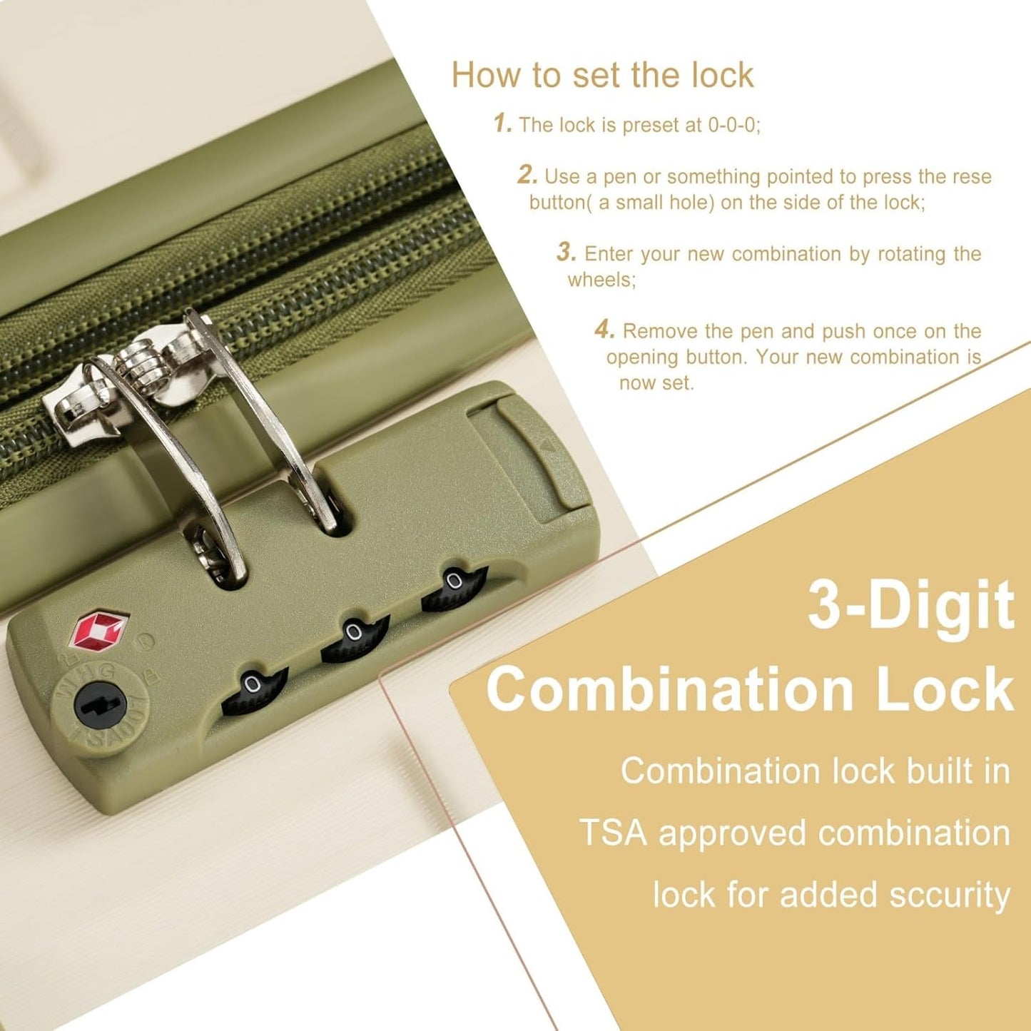 20in Carry On Luggage Hardshell Suitcase with Spinner Wheels Lightweight Lugagge Design Waterproof Durable for Travel, White Luggage (White + Green)