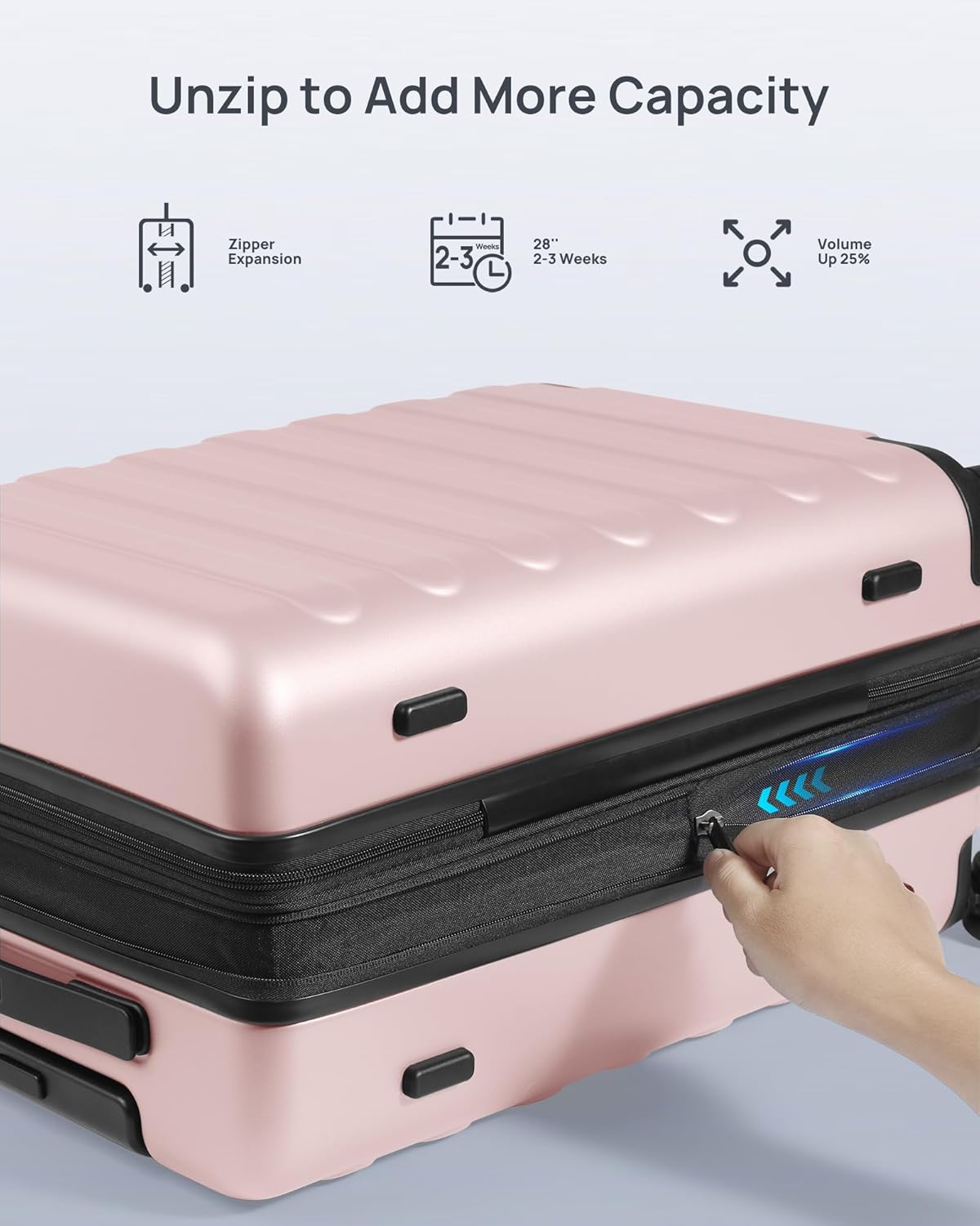 NINETYGO Luggage Sets 3 Piece, Carry On Luggage Airline Approved, Medium Large Checked Luggage with Spinner Wheels, Expandable, Hard Shell PC Suitcase Sets, TSA, 20in/24in/28in (Pink, Rhine Max)