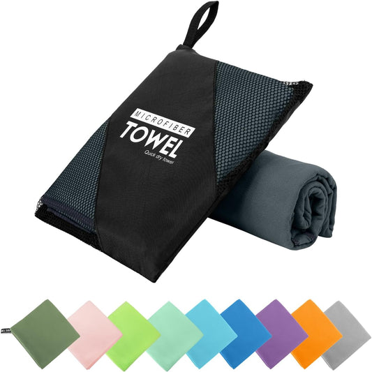 Microfiber Travel Towel, Soft Lightweight Quick Dry Towel, Super Absorbent Compact Travel & Sports & Beach Towels for Camping, Backpack, Gym, Swimming, Yoga, Hiking (XS:12"×24" -Dark Gray)