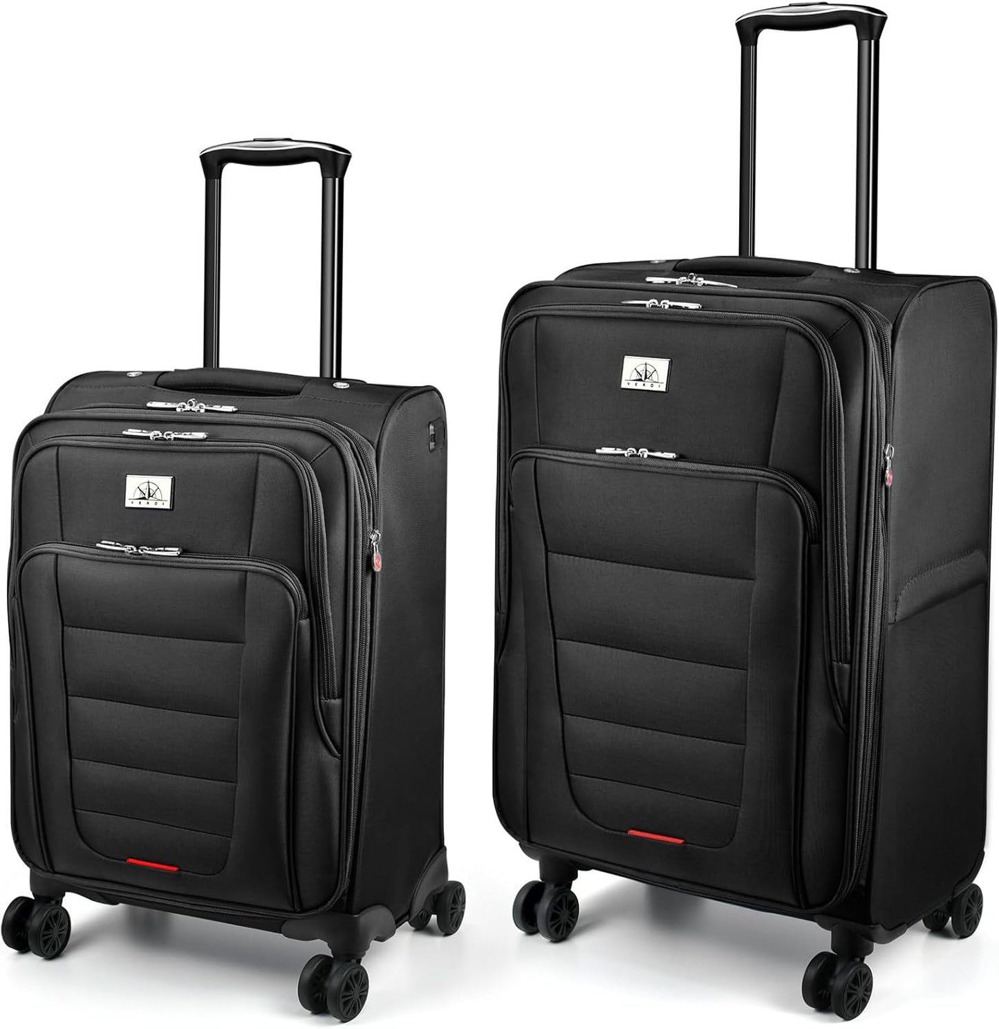 Verdi Luggage 2 Piece Set Suitcase Spinner Wheels Softshell Expandable, Carry On Luggage with USB Port (Black, 2-Piece set(20/24))