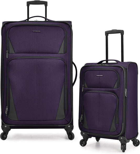 U.S. Traveler Aviron Bay Expandable Softside Luggage with Spinner Wheels, Purple, 2-Piece Set