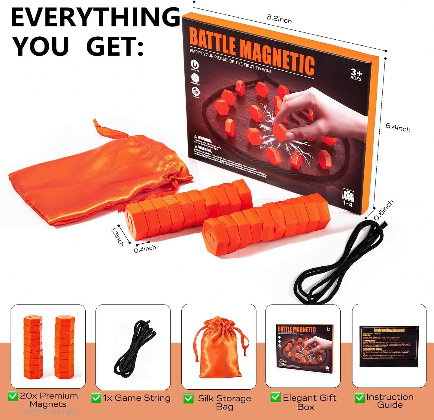 20-Piece Magnetic Chess Game with Textured Stones & Rope | Strategic Standing Play for Kids & Adults | Family, Party, Travel & Camping Puzzle Strategy Game