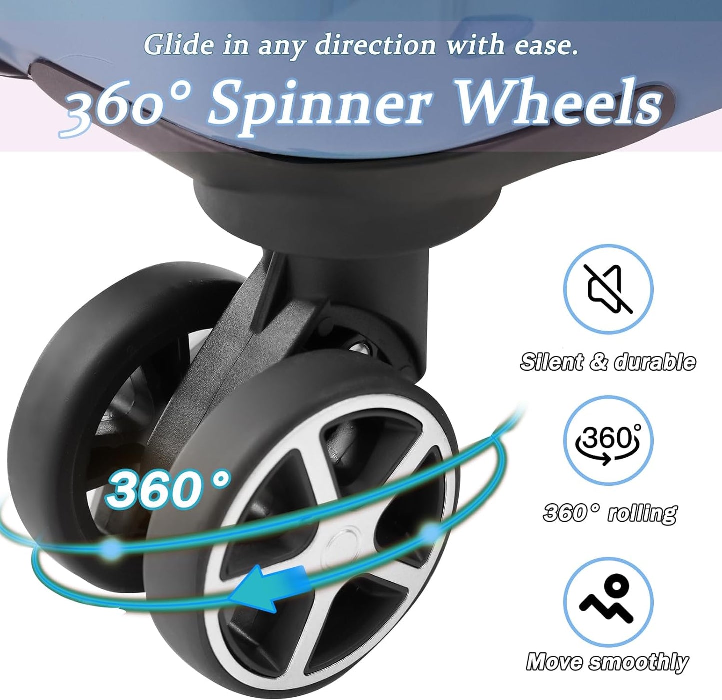 Merax Luggage Set 3 Piece Glossy PC Suitcases with Spinner Wheels, Built-In TSA Lock, 20" Carry-On Airline Approved 24" Checked Luggage, Foldable Duffel Bag for Travel (Gradient Color)