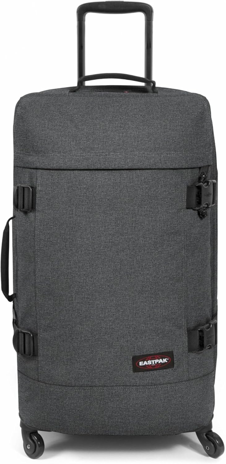 EASTPAK Trans4 M – 68L Large Wheeled Luggage with Dual Compartments, TSA Lock, 360° Spinner Wheels, and Diamond-Embossed Handle, Black Denim