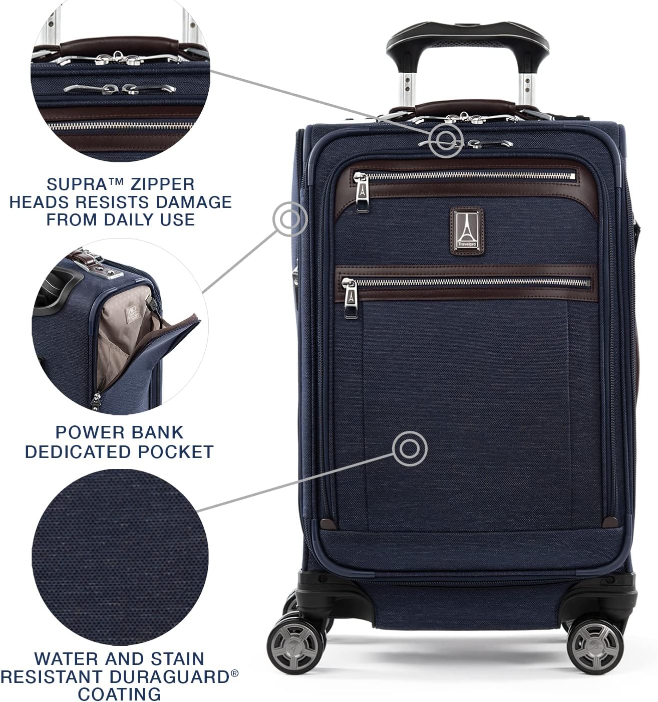 Travelpro Platinum Elite Softside Expandable Carry on Luggage, 8 Wheel Spinner Suitcase, USB Port, Suiter, Men and Women, True Navy Blue, Carry On 21-Inch