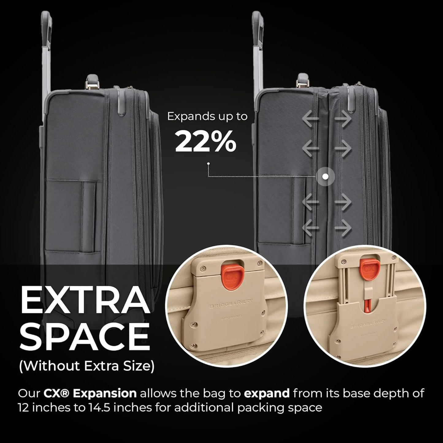 Briggs & Riley 26" Medium Expandable Spinner - Checked Luggage for Travel, Suitcases with Wheels, Softside Rolling Bag for Men & Women, Self-Repairing Zipper - Baseline Collection, Steel Gray